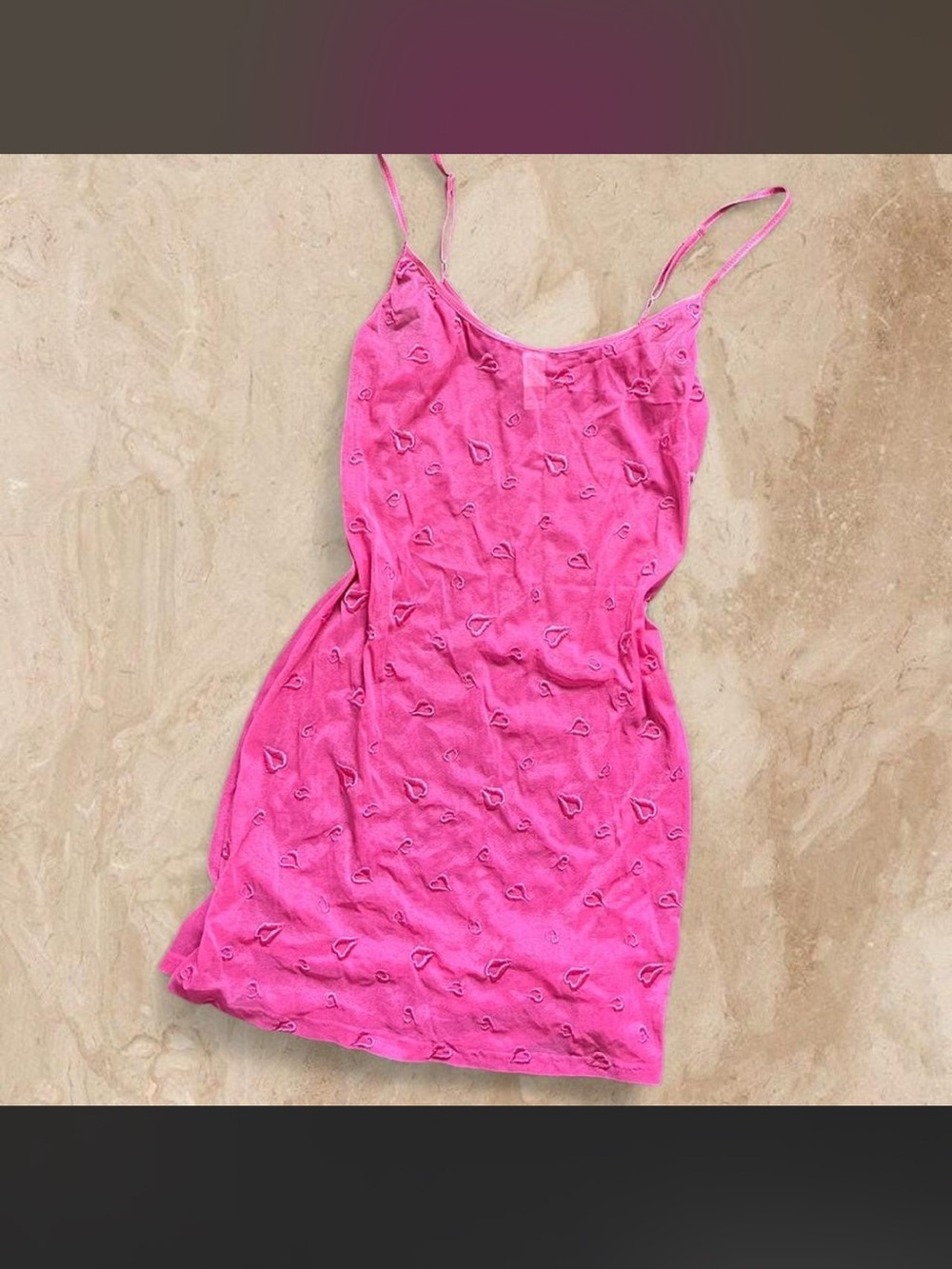 Vintage Y2K Victoria’s Secret Pink Heart Mesh Slip Dress Small